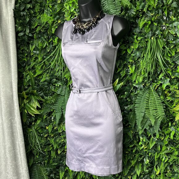 GUESS BY MARCIANO Dress Women‎ 00 Purple Zip Detail Belted Round Neck 2032 - Picture 8 of 9